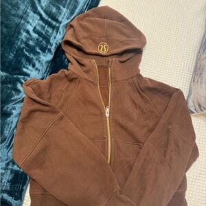 Lululemon Brown Scuba Hoodie with Gold Logo